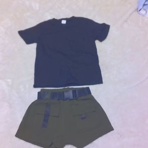 Shein Girls or Boy Tee Shirt and Shorts with Belt Set